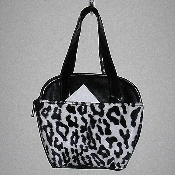 Vintage Rare black white faux fur Leopard print